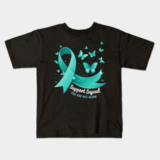 Support Squad Teal Ribbon Butterfly Addiction Recovery Kids T-Shirt